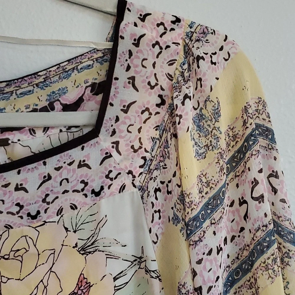 Free People Blue Nile ivory batwing tapestry shirt